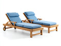 Tumbonas de madera maciza y tejido 205 x 74 x 94 cm - madera natural y azul claro - para jardín y terraza - juego de 2 con ruedas y respaldo reclinable