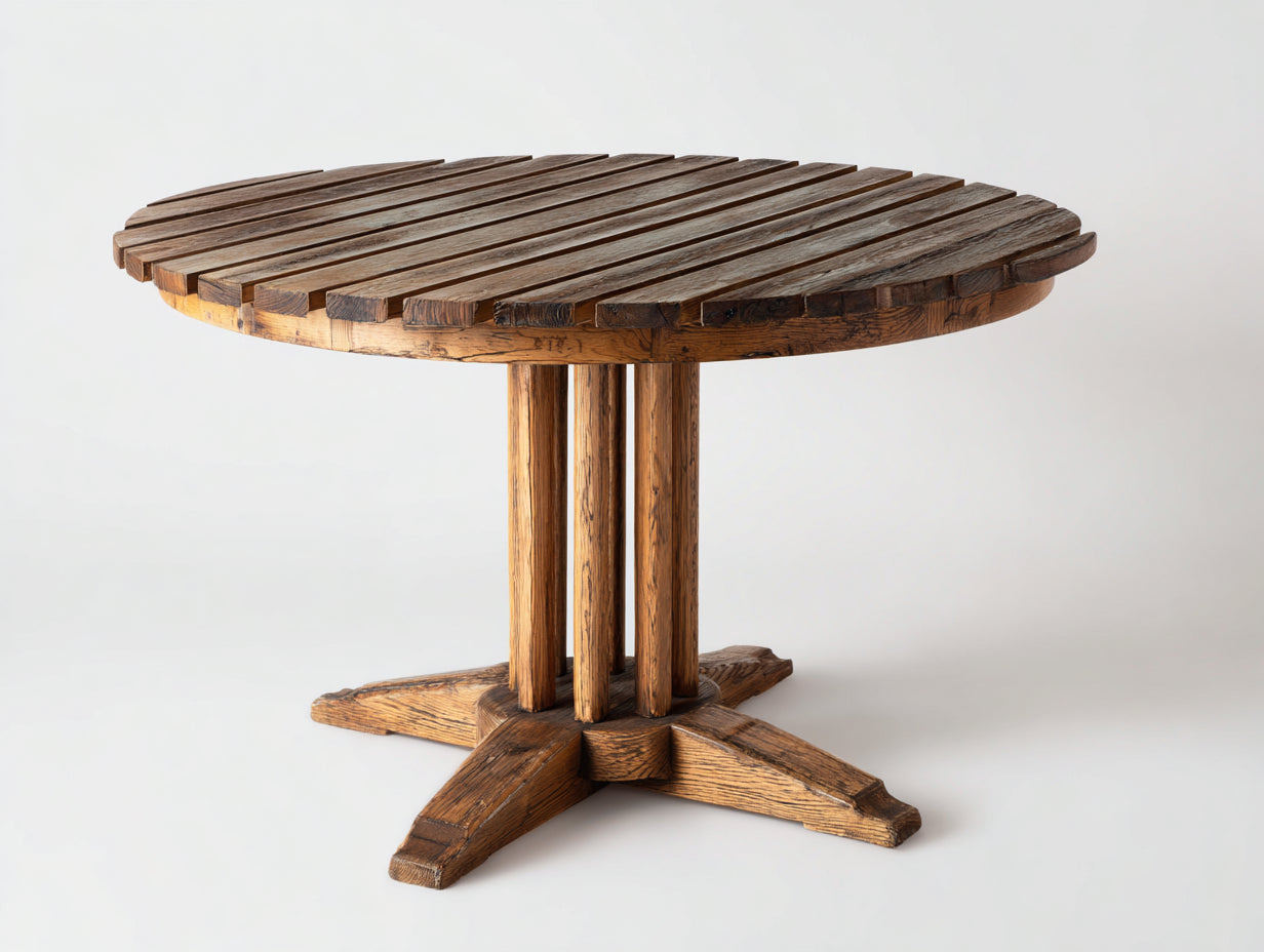Mesa de jardín Mesas de jardín de madera 130x130x75 cm - madera natural - diseño redondo con tablero de lamas