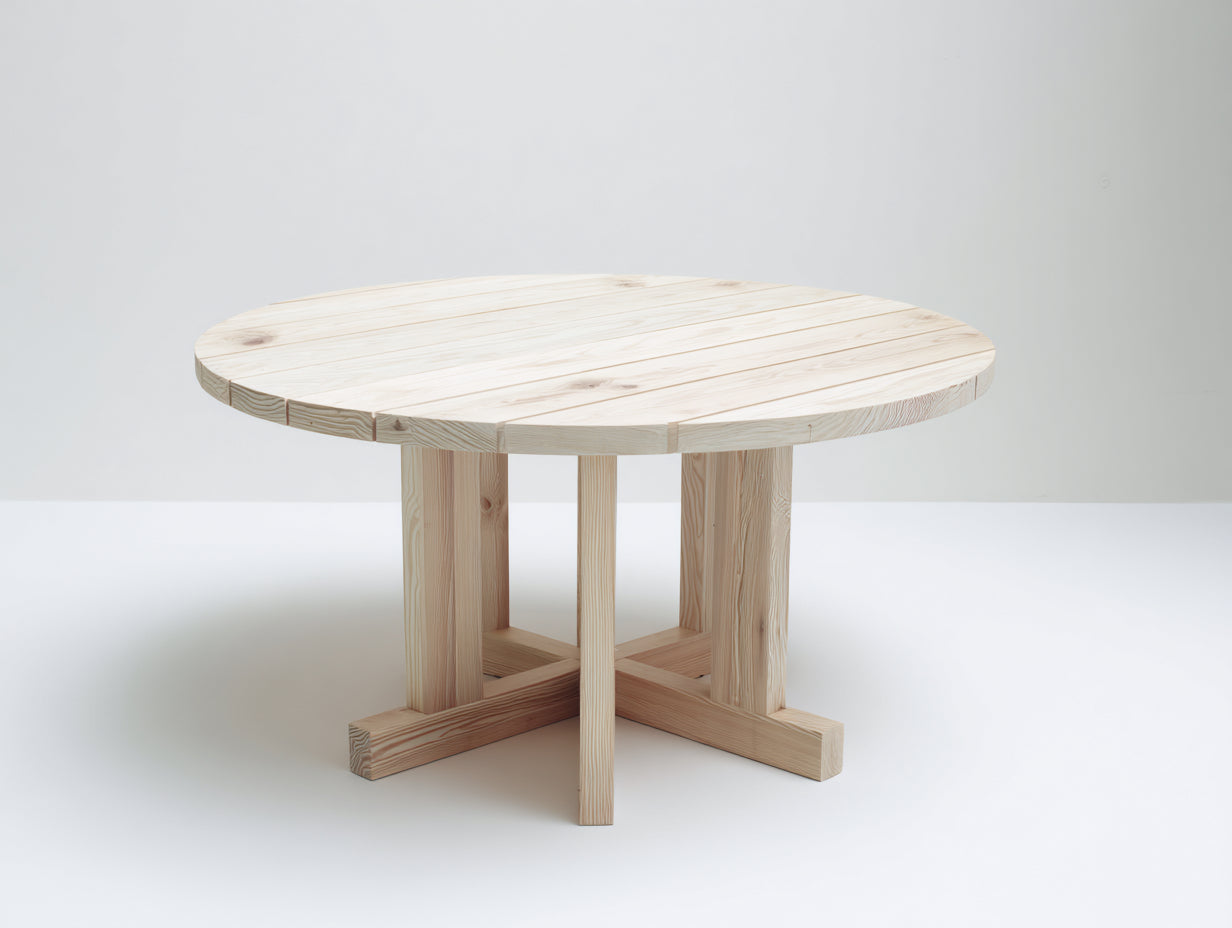 Mesas de jardín redonda de madera 120x120x75 cm - madera natural - diseño rústico con base central