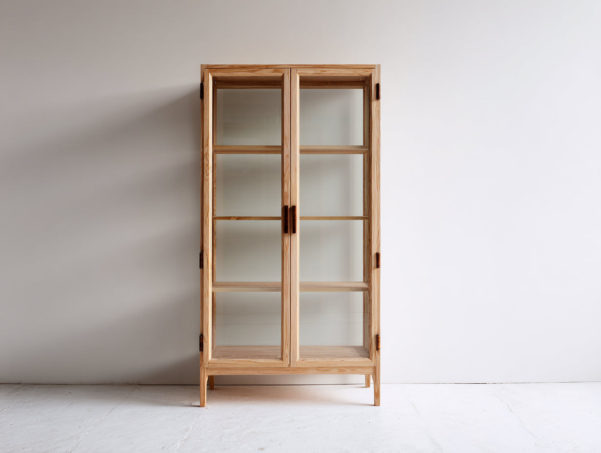 Estanterías de madera con 2 puertas de vidrio 90x40x180 cm - madera natural y marrón oscuro - diseño alto con almacenamiento cerrado