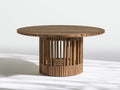 Mesas de jardín redondas de madera maciza 140 x 140 x 75 cm - marrón nogal - para jardín y terraza - tablero de listones y base cilíndrica abierta