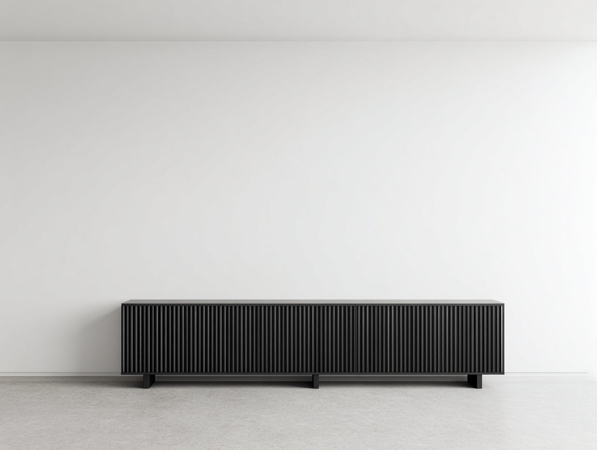 Mueble recibidor de madera con 4 puertas 200x42x62 cm - negro - diseño moderno con frentes acanalados