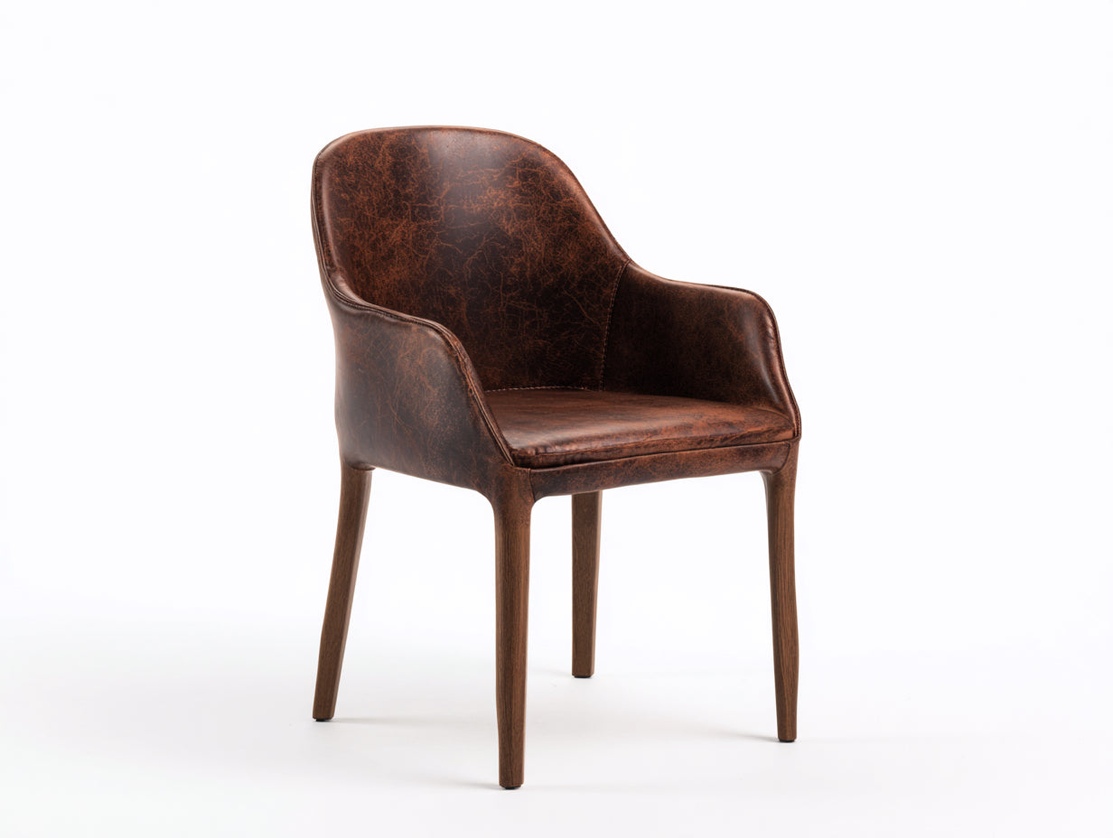 Silla de comedor Sillas de comedor tapizada en piel sintética 58x60x78 cm - marrón oscuro - diseño envolvente con brazos