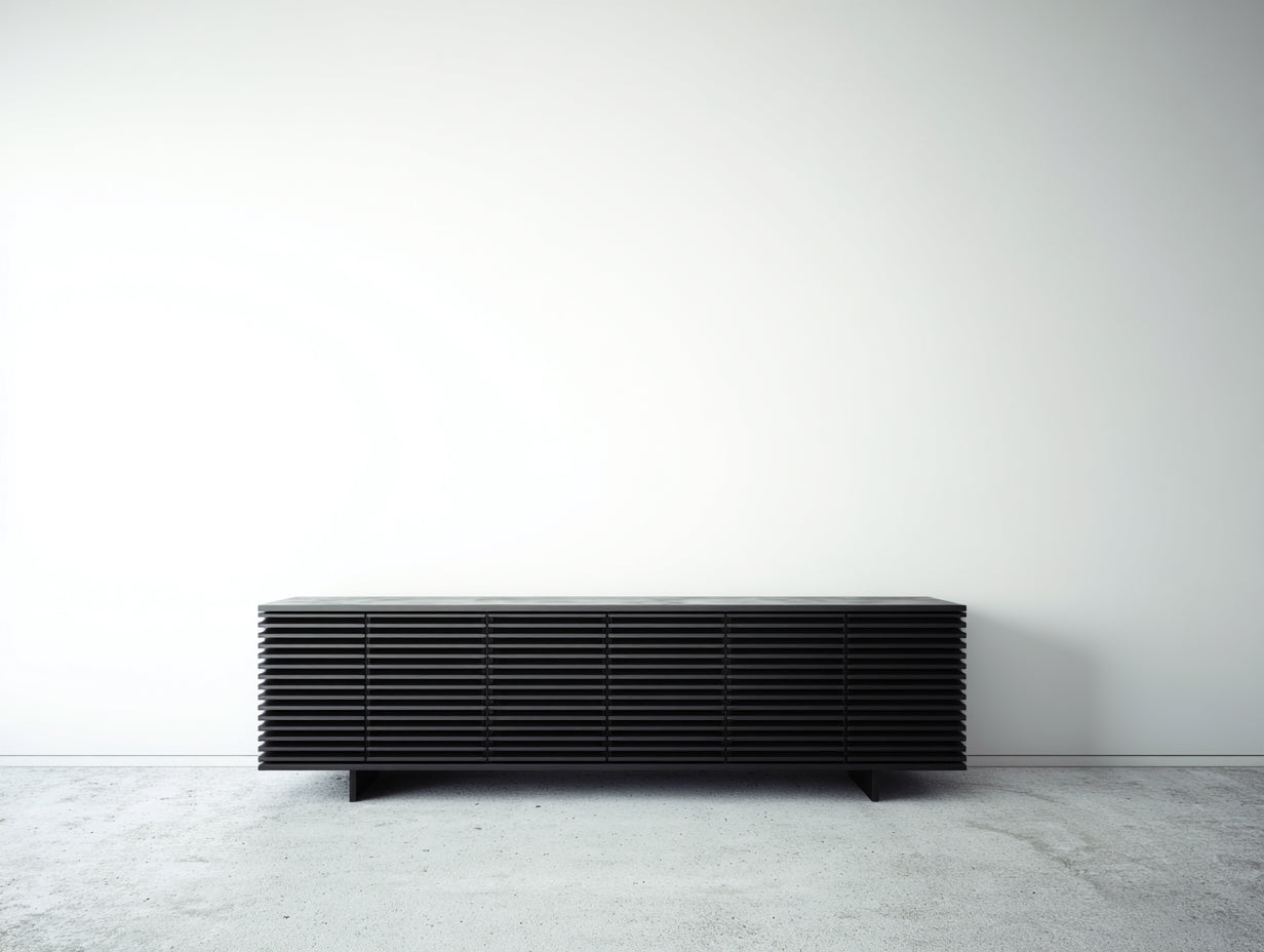Mueble recibidor Mueble recibidor de madera 200x42x55 cm - negro - diseño moderno con 6 puertas acanaladas