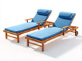 Tumbona Tumbonas de madera con ruedas 205x75x92 cm - madera natural y azul - conjunto de 2 reclinables con brazos