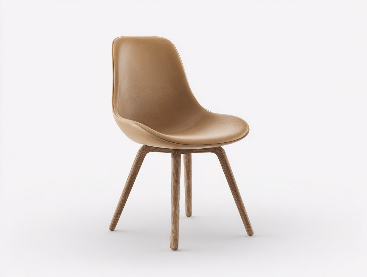 Sillas de comedor tapizadas en piel sintética y madera maciza 55 x 52 x 84 cm - beige camel y madera natural - para comedor - asiento envolvente y diseño nórdico