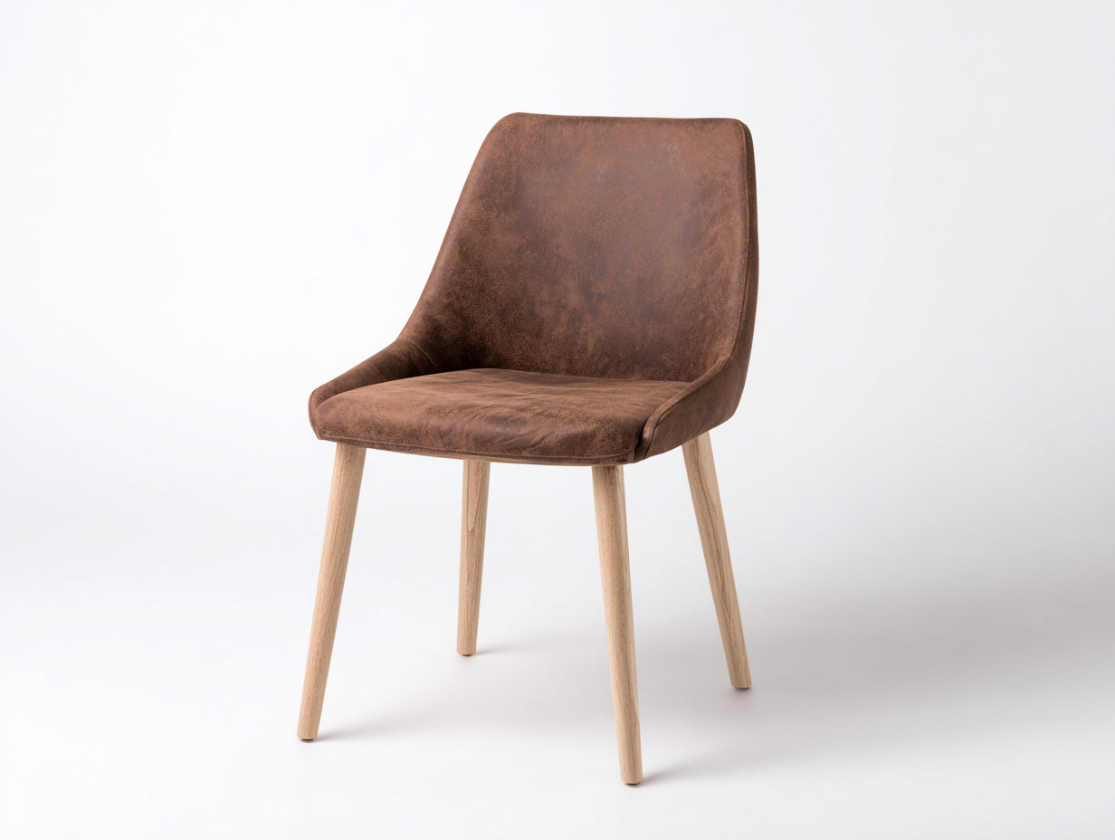 Sillas de comedor tapizadas en tejido efecto ante y madera maciza 56 x 53 x 86 cm - marrón envejecido y roble claro - para comedor - respaldo curvo y diseño moderno