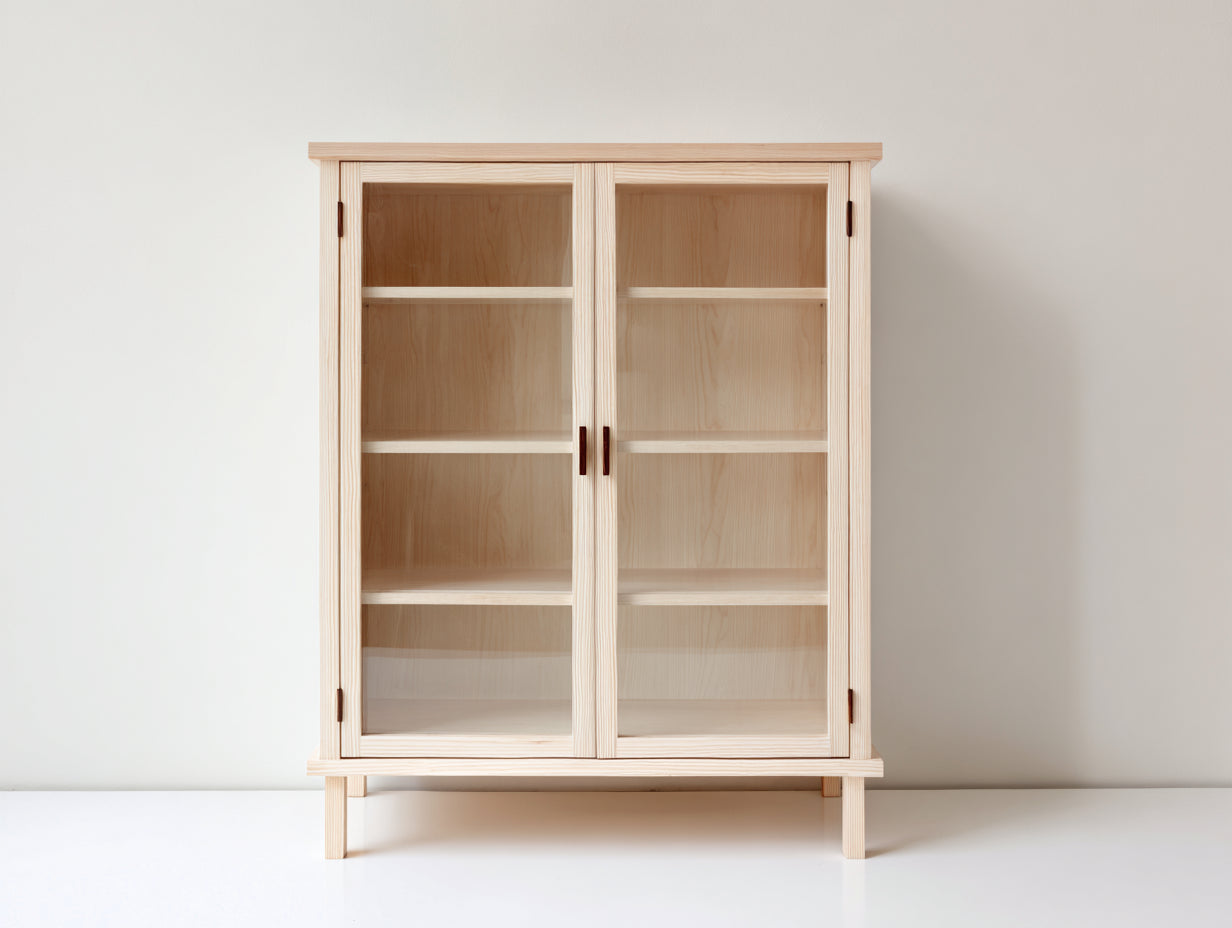 Estantería Estanterías de madera y cristal 100x40x130 cm - madera clara - diseño moderno con 2 puertas acristaladas