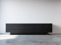 Mueble recibidor de madera de ingeniería 220 x 42 x 65 cm - negro - para recibidor y salón - 5 puertas de listones y diseño moderno