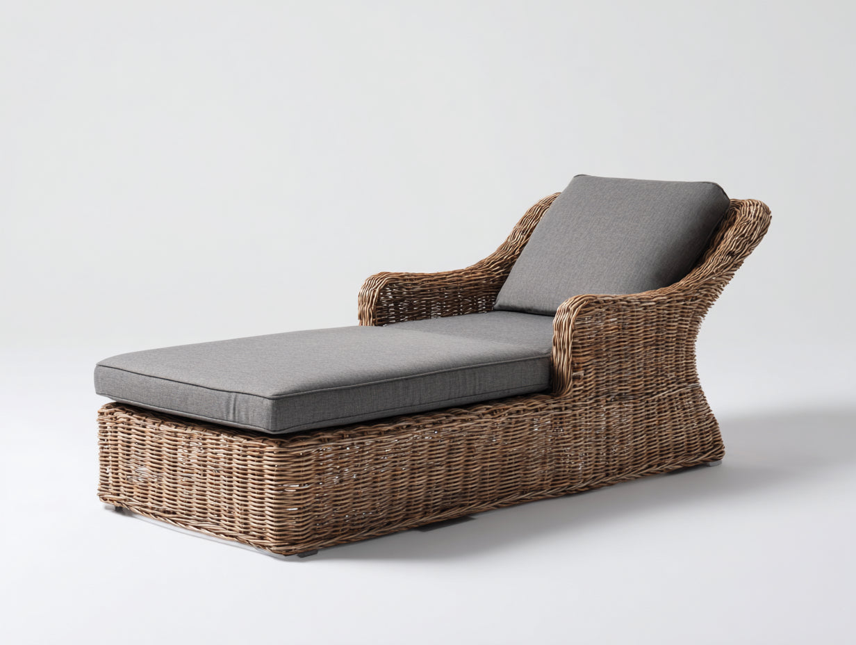 Tumbona Tumbonas de ratán tejido 185x82x78 cm - natural y gris - diseño exterior con brazos curvados