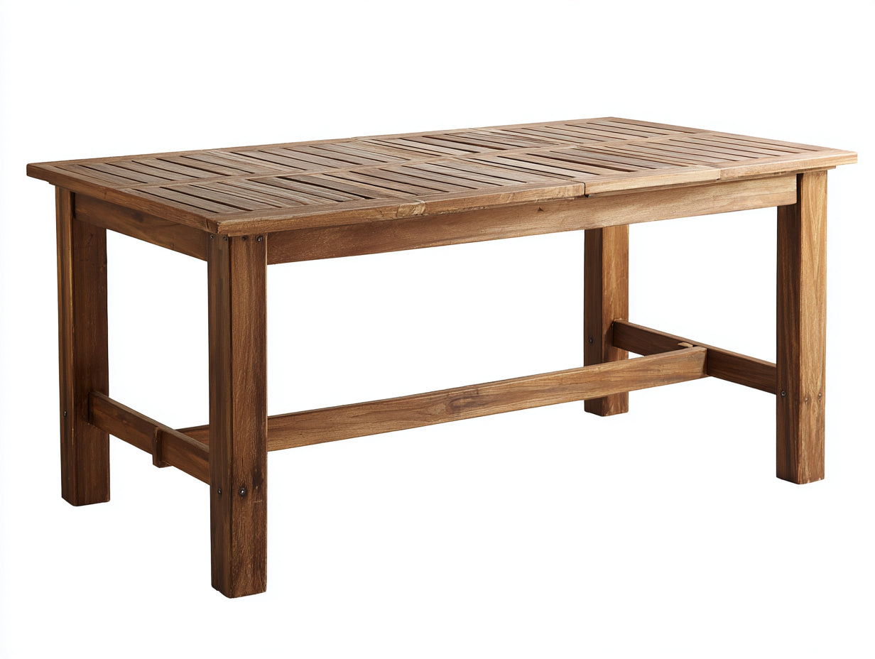 Mesas de jardín rectangular de madera 180x90x75 cm - marrón natural - diseño de listones con estructura reforzada