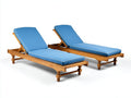 Tumbonas de jardín de madera con colchonetas 200x72x90 cm - azul y marrón natural - set de 2 con respaldo reclinable