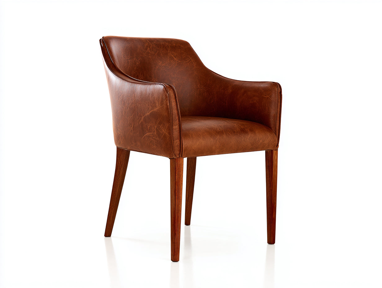 Sillas de comedor tapizadas en piel sintética y madera maciza 61 x 58 x 85 cm - marrón coñac oscuro y nogal - para comedor - reposabrazos integrados y diseño clásico