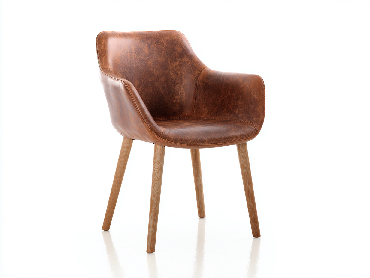 Sillas de comedor tapizada con reposabrazos y patas de madera 58x59x82 cm - marrón envejecido y madera natural - diseño envolvente moderno