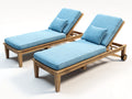 Tumbonas de jardín de madera con colchonetas 200x75x92 cm - azul claro y marrón natural - set de 2 con respaldo reclinable y ruedas