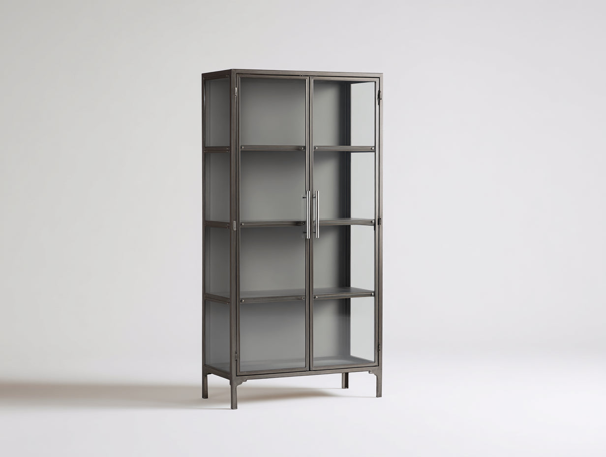 Estantería Estanterías de metal y cristal 90x40x160 cm - gris oscuro - diseño moderno con 2 puertas acristaladas