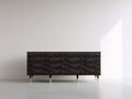 Mueble recibidor Mueble recibidor de madera 180x40x75 cm - negro y latón - diseño moderno con 4 puertas texturizadas