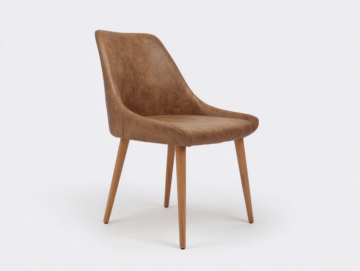 Sillas de comedor tapizada con respaldo alto y patas de madera 50x58x88 cm - marrón envejecido y madera natural - diseño moderno con asiento acolchado