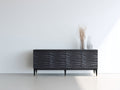 Mueble recibidor con 4 puertas 180 x 42 x 82 cm - Negro y gris antracita - Diseño moderno con frentes ondulados para entrada y salón