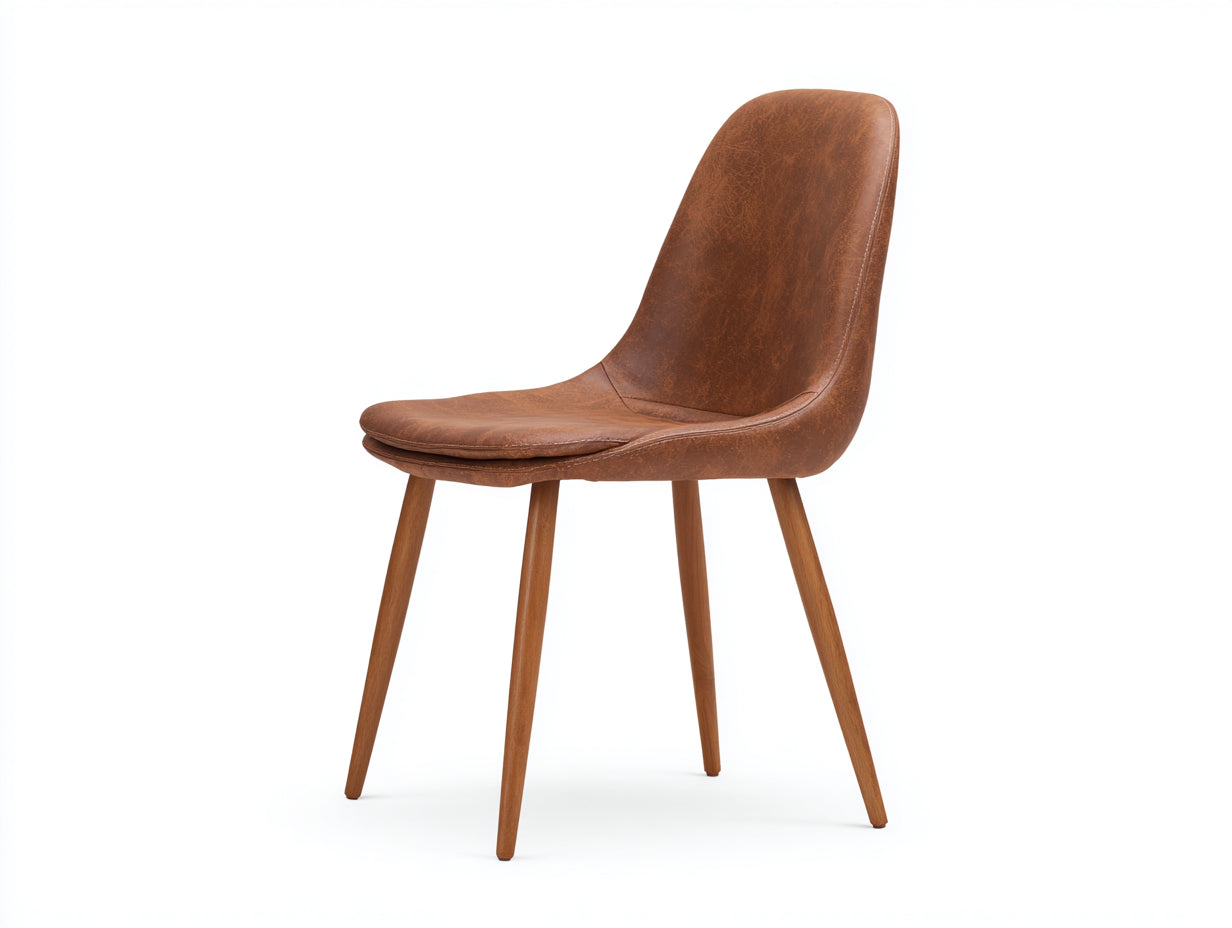Sillas de comedor tapizadas en piel sintética y madera maciza 55 x 51 x 91 cm - marrón coñac y nogal - para comedor - respaldo alto y acabado envejecido