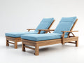 Tumbonas de jardín de madera con colchonetas 200x75x92 cm - azul claro y madera natural - set de 2 con respaldo reclinable y ruedas