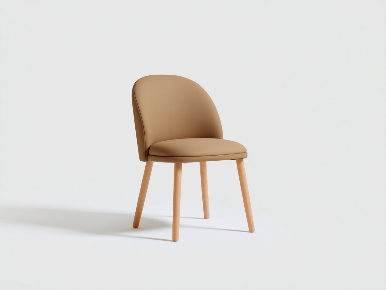 Sillas de comedor tapizada con respaldo curvo y patas de madera 50x55x84 cm - camel y madera natural - diseño moderno con asiento acolchado