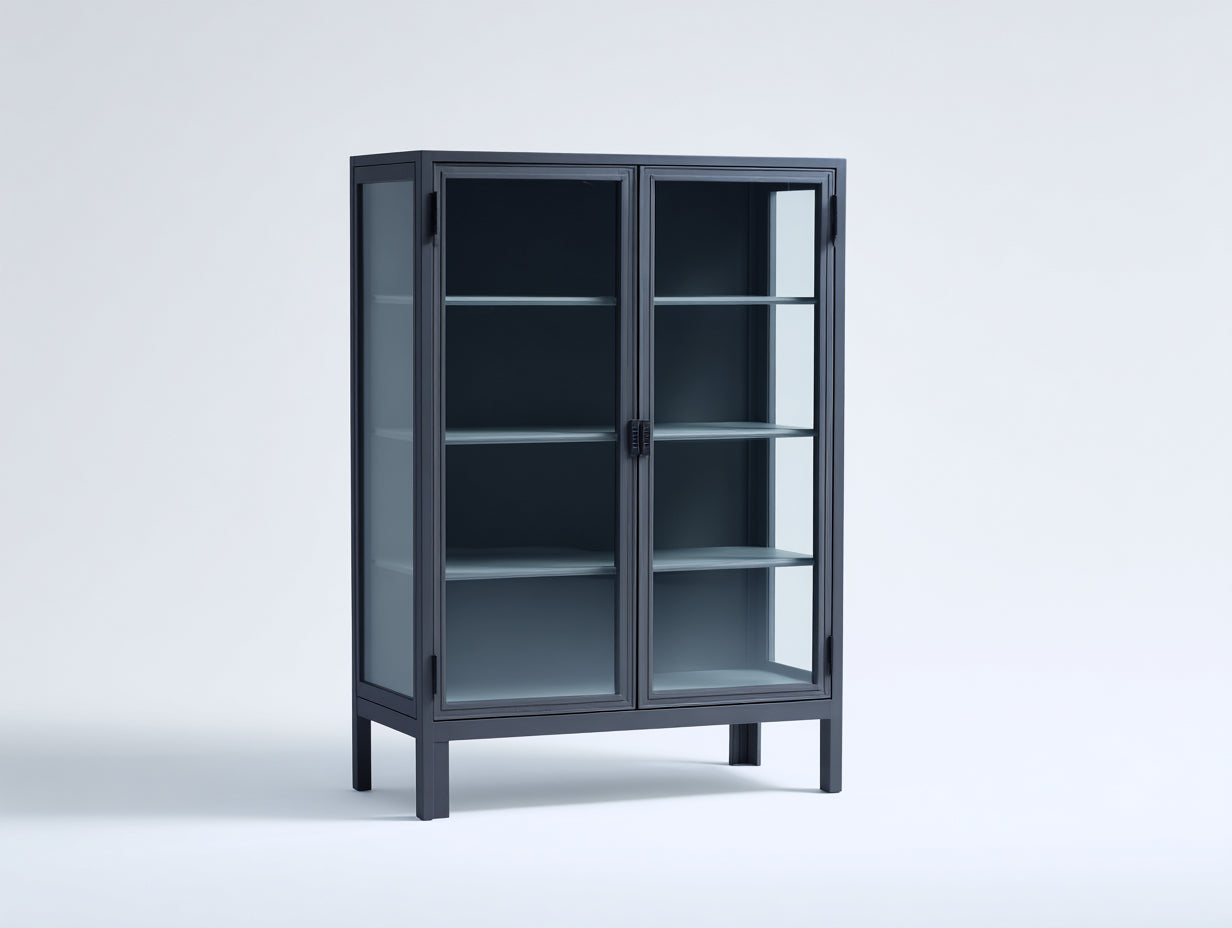 Estanterías de metal con 2 puertas de vidrio 100x40x160 cm - gris antracita - diseño alto con almacenamiento cerrado