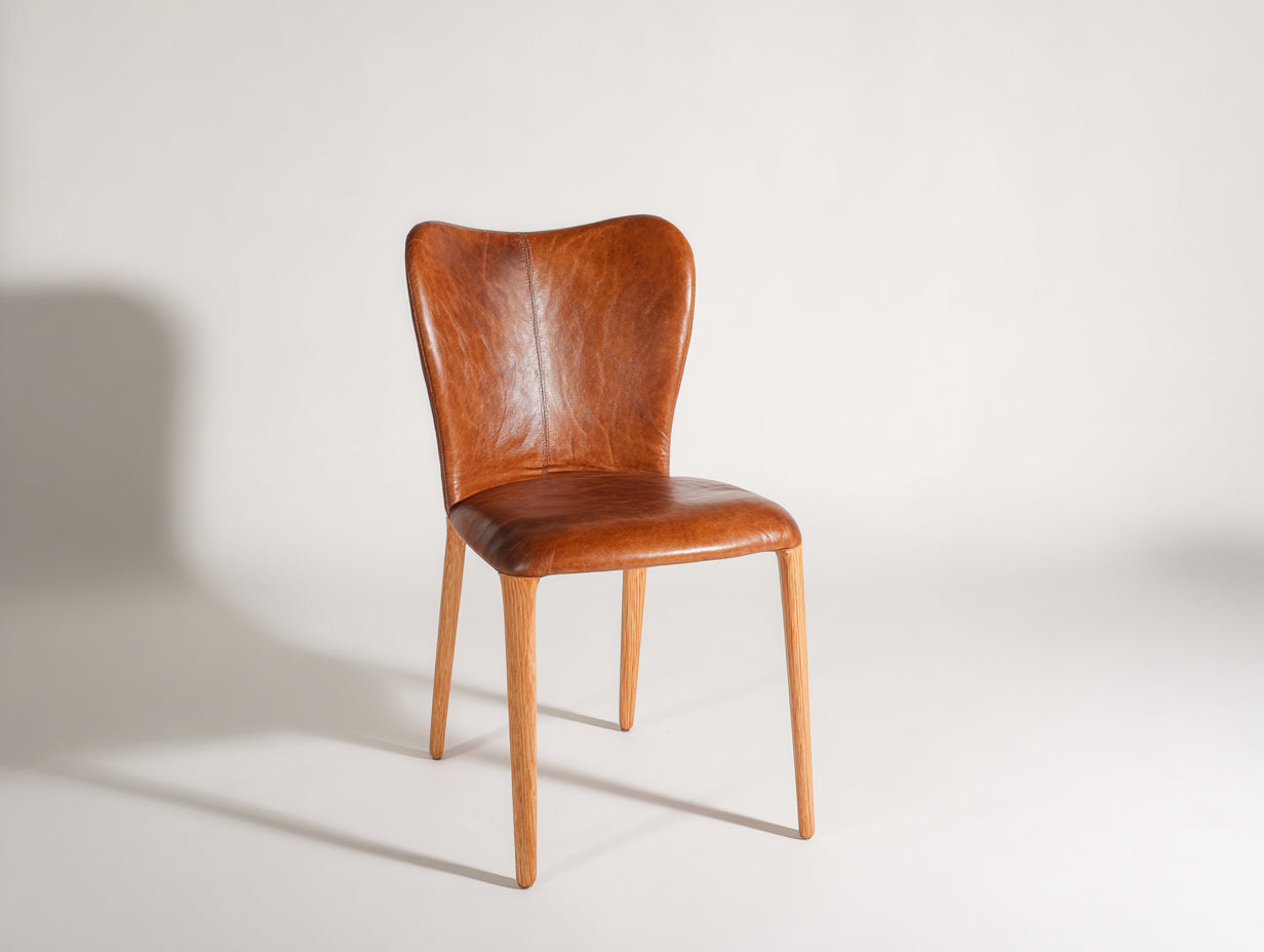 Sillas de comedor tapizada con respaldo alto y patas de madera 48x56x88 cm - marrón coñac y madera natural - diseño clásico con asiento acolchado