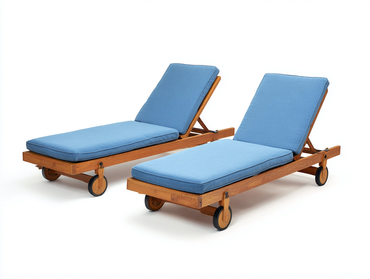 Tumbona Tumbonas de madera con ruedas 200x70x85 cm - madera natural y azul - set de 2 reclinables