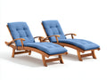 Tumbonas de jardín de madera con cojines 198x68x91 cm - azul y marrón natural - set de 2 con respaldo reclinable