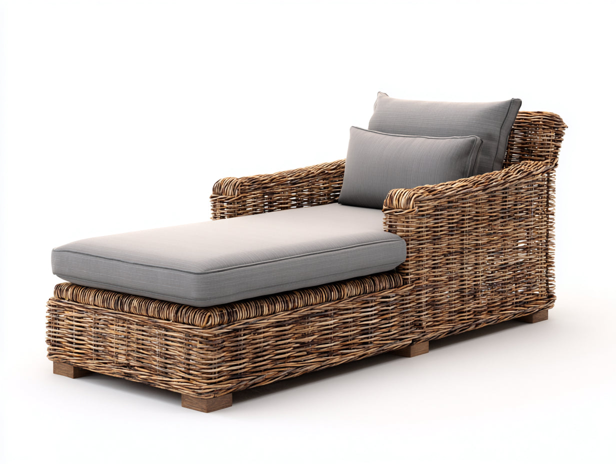 Tumbona Tumbonas de ratán tejido 180x80x75 cm - natural y gris claro - diseño exterior con brazo lateral