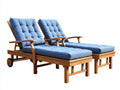 Tumbona Tumbonas de madera con ruedas 205x75x90 cm - madera natural y azul - set de 2 reclinables con brazos