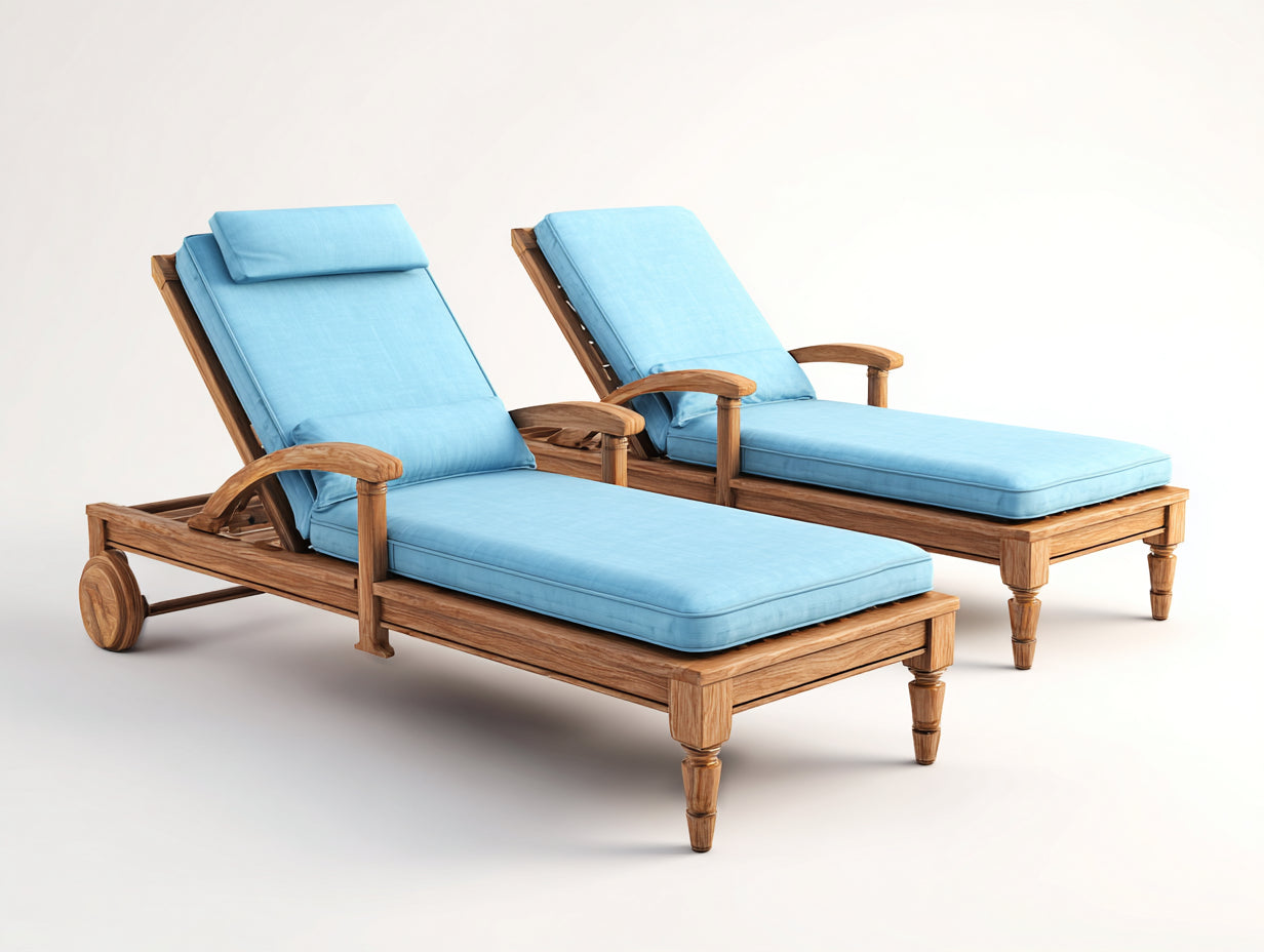 Tumbonas de jardín de madera con cojines azul claro 200x70x32 cm - set de 2 - respaldo reclinable