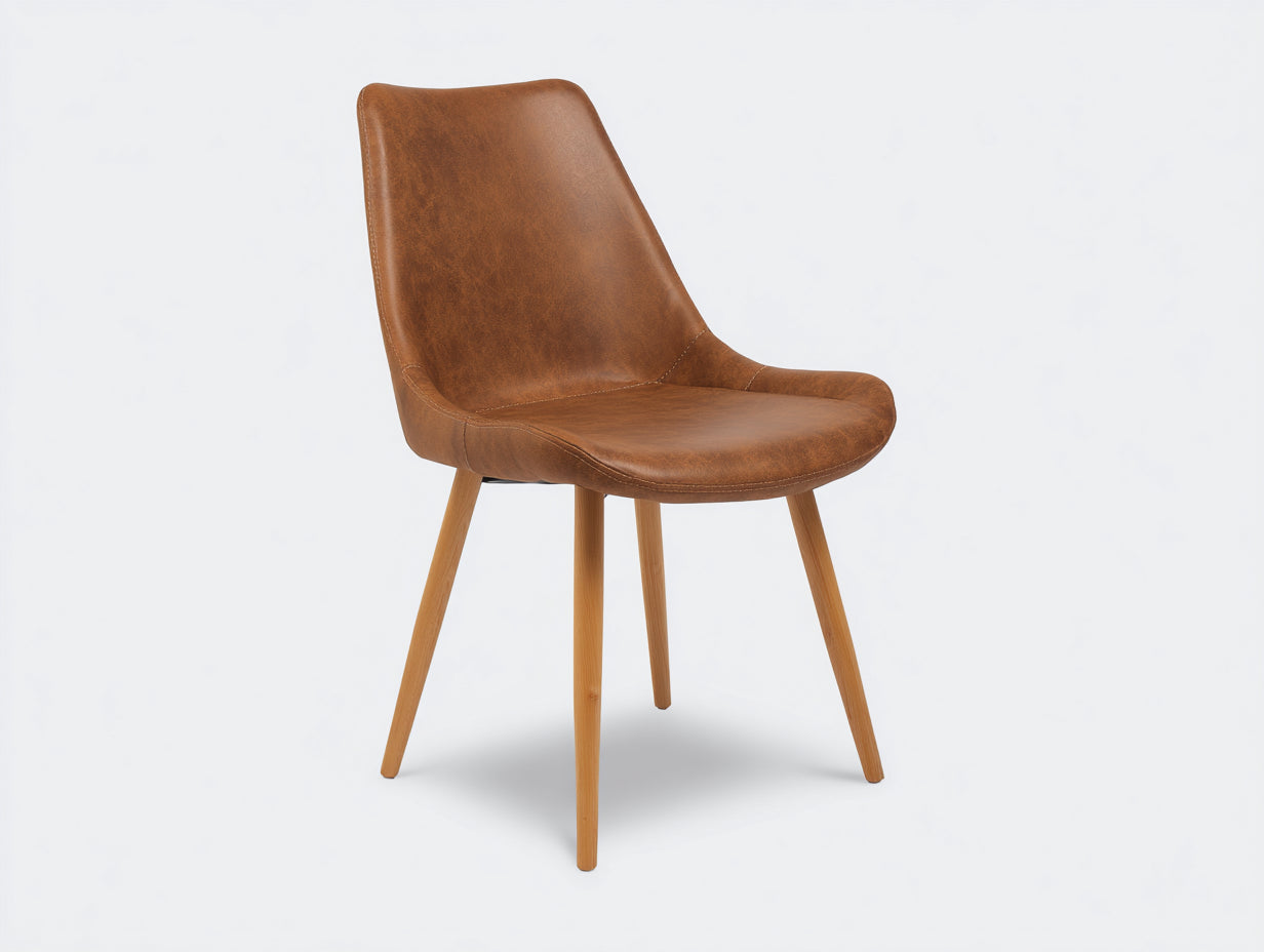 Sillas de comedor tapizada con respaldo alto y patas de madera 50x56x87 cm - marrón coñac y madera natural - diseño moderno con asiento acolchado