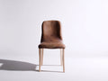 Silla de comedor Sillas de comedor tapizada en piel sintética 48x56x82 cm - marrón oscuro y madera natural - diseño moderno sin brazos